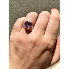 Anel Ajustável Ametista Coração Prata 925 - comprar online