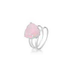 Anel Ajustável Quartzo Rosa Coração Prata 925