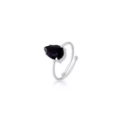Anel Ajustável Obsidiana Prata 925 Gota M