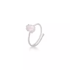 Anel Ajustável Quartzo Rosa Prata 925 Gota P