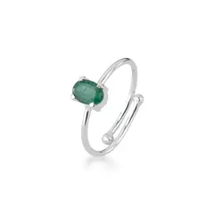 Anel Ajustável Esmeralda Oval Prata 925