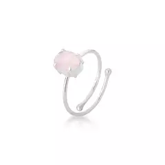 Anel Ajustável Quartzo Rosa Prata 925 Oval