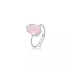 Anel Ajustável Quartzo Rosa Prata 925 Gota M
