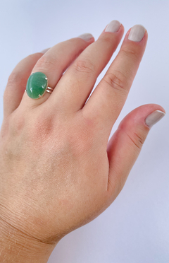 Anel Ajustável Oval Quartzo Verde Cabochão Prata 925 - comprar online