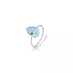 Anel Ajustável Topázio Azul Prata 925 Gota M