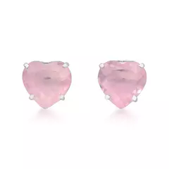 Brinco Quartzo Rosa Coração Fixo Prata 925