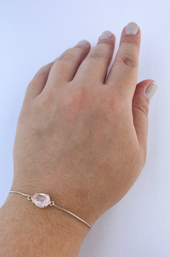 Pulseira Gota Quartzo Rosa Prata 925 na internet