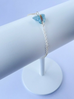 Pulseira Pedra Bruta Água Marinha Prata 925 - comprar online