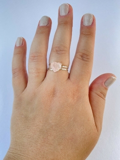 Anel Ajustável Quartzo Rosa Coração Prata 925 - comprar online