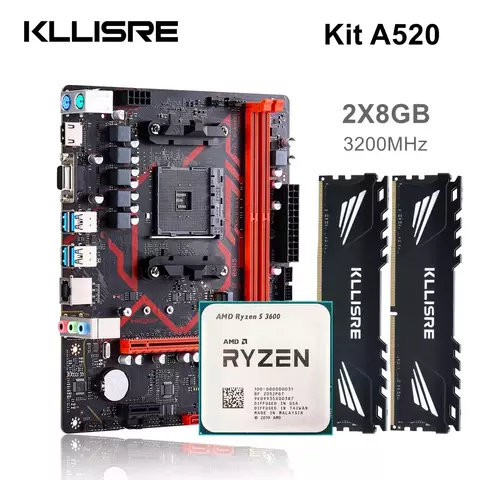 Kllisre A520 kit placa mãe AMD Ryzen R5 3600 cpu DDR4 16GB 3200MHz memória de