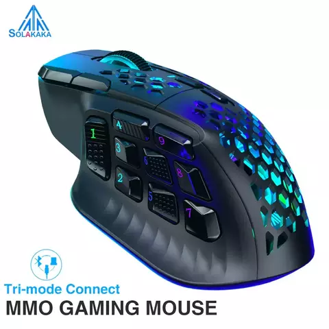 Mouse Gamer Sem Fio com 16 Botões Laterais para MMO
