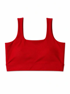 Top Pulse Plus Size Vermelho Mare Move visto de frente, com alças largas, alta sustentação e modelagem confortável.