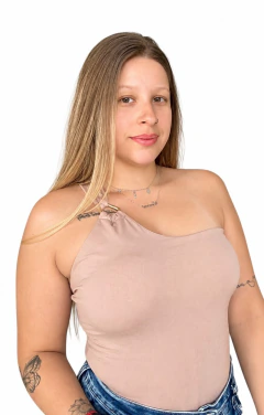 Body Feminino Um Ombro com Aviamento Dourado - comprar online