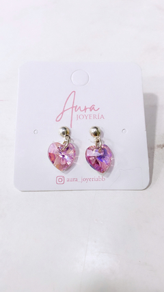 Aros corazón cristal rosa