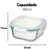 Kit 5 Potes De Vidro Herméticos Quadrado 800ml - comprar online