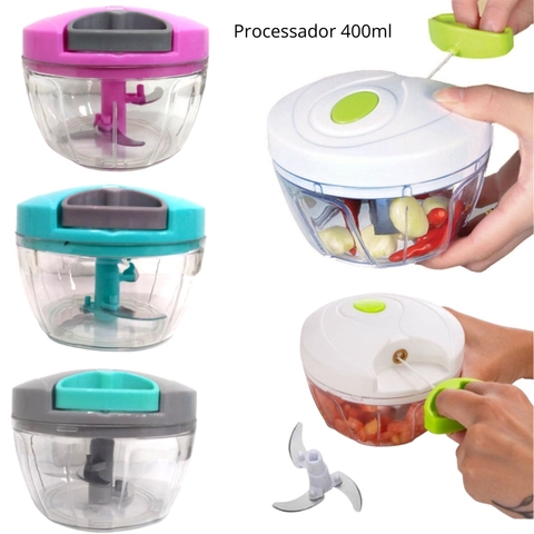 Processador de Alimentos Triturador Manual Cortador Picador de temperos 3 Lâminas 400ml