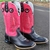 Bota Texana em Couro Legitimo Bico Quadrado Bordado Tribal Rosa