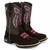 Bota Texana Feminina Infantil Couro Legítimo Sola de Borracha Bico Quadrado Bordado Boi Flores Rosa