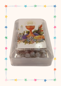 ROSARIO EN CAJA PERLAS BLANCAS/CRUZ METAL - comprar online