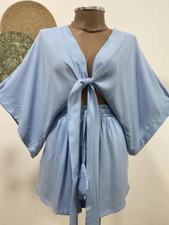 CONJUNTO BLUSA NOZINHO E SHORT AZUL - comprar online