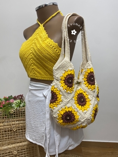 BOLSA SQUARE GIRASSOL EM CROCHE - EVONKS OFICIAL 