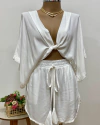 CONJUNTO BLUSA NOZINHO E SHORT BRANCO