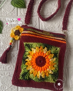 Bolsa de Crochê Girassol Tropical com Chaveiro Removível – Handmade Evonks