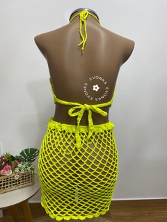CONJUNTO CROCHÊ TOP FLOR COM SAIA CURTA - loja online