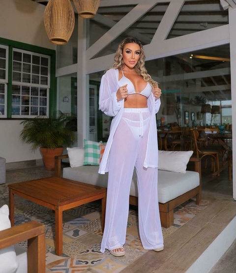 Conjunto Kimono branco com Pantalona
