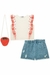75865 - CONJUNTO INFANTIL DE BLUSA BOXY EM MALHA TEXTURA E SHORTS JEANS ARKANSAS + BOLSA - KUKIÊ - loja online