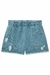 75865 - CONJUNTO INFANTIL DE BLUSA BOXY EM MALHA TEXTURA E SHORTS JEANS ARKANSAS + BOLSA - KUKIÊ - Juba Leão
