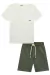 73881 - CONJ. MASCULINO INFANTIL DE CAMISETA EM MALHA TEXTURA E RIBANA 1X1 E BERMUDA EM COTTON JEANS - LUCBOO