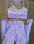 Calça e top - aveludado de compressão Bicolor- cintura alta básico- lavanda e verde candy