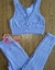 Top + calça cintura alta básico textura listras canelado azul cinderela na internet