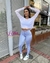 Blusa cropped manga longa tule branca