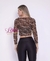 Blusa Cropped de tule manga longa estampa onça clássica na internet