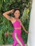 Top + Calça Bicolor - cintura alta básico- aveludado compressão - Rosa Barbie e Verde kiwi - loja online