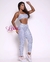 Calça e top - poliamida - cintura alta básico - poá azul fundo branco - loja online