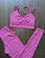 Top + calça cintura alta básico poliamida corações rosa