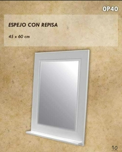 E10. Espejo Di Tomaso modelo OP40 con repisa. Laqueado Blanco. Vertical