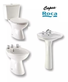 JS1. Juego de loza sanitaria de apoyo Roca capea linea Italiana. Color Blanco. 3A. Largo