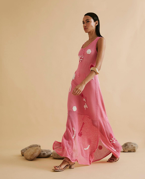 Vestido Cotton Bordado Rosa