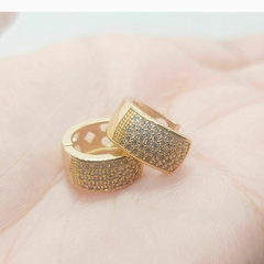 Brinco de Argola Feminino Click Banhado a Ouro 18k Cravejado- 5f