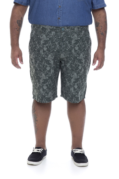 Bermuda Masculina Sarja Plus Size Floral Verde