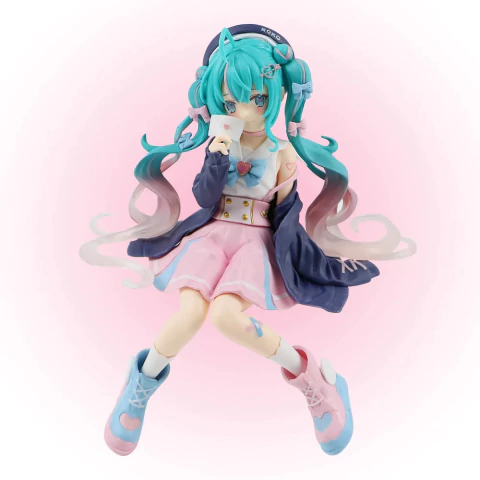 Figura de Anime Hatsune Miku Sakura Rosa – Figura Sentada de PVC 14 × 11 cm, Modelo Kawaii Coleccionable, Decoración y Regalo