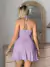 Vestido de cuello halter con dobladillo de encaje en capas y en unicolor - tienda en línea
