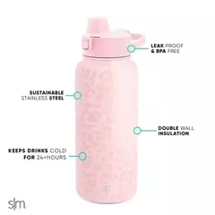Imagen de Botella de Agua Simple Modern 32 fl oz Stainless Steel Summit con tapa de Silicon impresión Blush Leopard