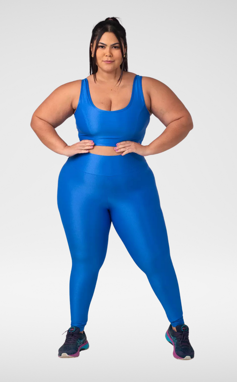Legging Plus Size Canelada com Top Mariana Azul Royal - GG