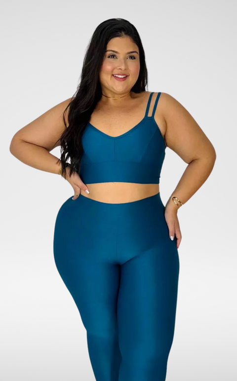 Legging Plus Size Canelada com Top Paty Azul Petróleo - GG