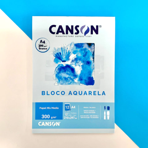 Bloco Aquarela 300g/m² A4 com 12 Folhas Branco - Canson